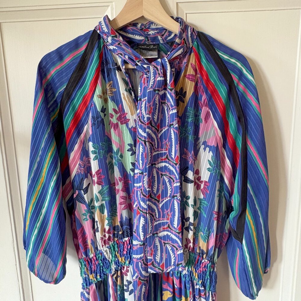 Vintage Diane Freis Dress | 80s Boho Floral Patchwork | Elastic Waist